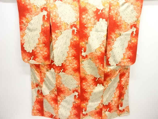 Taisho Romantic Nishikisa peacock and flower patterned middle Furisode (Furisode